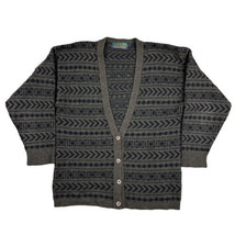 Vintage 80s Scottish Wool Sweater Mens Medium Brown Cardigan Grandpa Cobain - $39.59