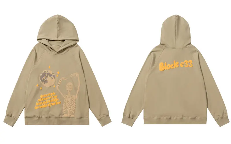 Hip Hop Hoodie Sweatshirts Streetwear  Skeleton Letter Print Hooded Sweatshirt M - £254.16 GBP