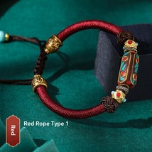 Tibetan Buddhism Knots Lucky Rope Bracelet With Retro Bronze Mantra Beads Hand B - £29.52 GBP