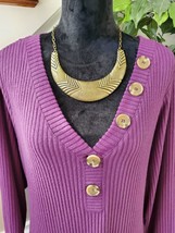 Kristin Nicole Women&#39;s Purple Polyester Long Sleeve V-Neck Knee Length Dress 1X - £21.50 GBP