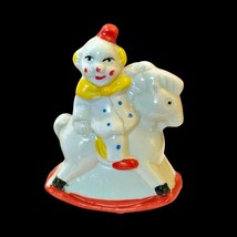 Vintage Porcelain Ceramic Clown on Rocking Horse Figurine 3 Inch White a... - £3.83 GBP