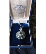 Vintage 1960-s 925 Sterling Silver Green Faux Emerald Pendant on 16 inch... - £66.48 GBP