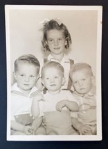 Vintage Portrait Photo Adorable Siblings 3 Boys 1 Girl  5&quot;x7&quot; Children Toddlers - £8.79 GBP