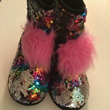 Size 2 3 Justice slipper boots sequin booties multicolor girls - $14.99