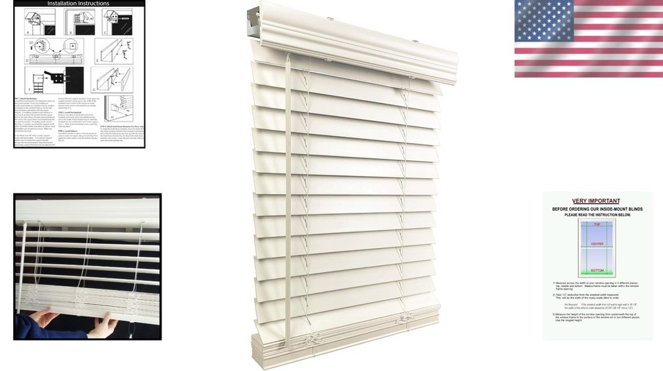 Sleek Blackout Faux Wood Blinds, 35x60", Cordless with Wand Tilt Control Item image 2