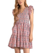 Elan ruffle sleeve smocked mini dress in LAVENDER IKAT - size S - $61.38