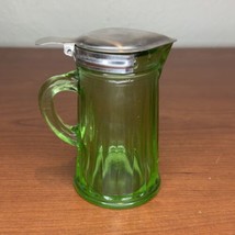 Vintage Green Depression Glass Syrup Dispenser Pitcher Ribbed Hinged Lid... - $28.04