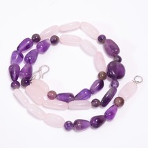 Natural Rose Quartz Amethyst Gemstone Beads Necklace 3-15 mm 18&quot; UB-8156 - £7.63 GBP