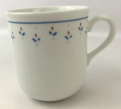 CORNING NY USA Coffee Tea Cup Mug Glass White Country Folk Art Blue Red ... - $4.80