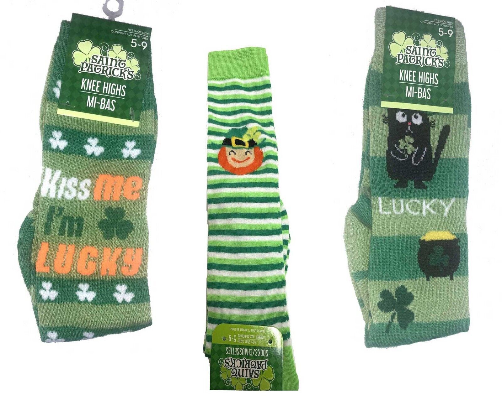 Women’s St. Patrick KNEE SOCKS Novelty-Lucky-Kiss-Cat-Leprechaun-Shamroc... - $4.72+