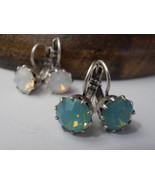 Pacific Opal Drop Earrings w/ Swarovski Crystals / White Opal Dangle Lev... - £23.98 GBP