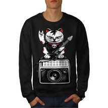 Wellcoda Cat Kitten Rock Star Mens Sweatshirt, Music Casual Pullover Jumper - £24.06 GBP+