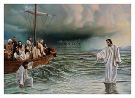 Jesus Christ Walks On Water Illustration Painting 5X7 Photo - £6.65 GBP