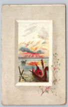 vintage 1910 volcano eruption lake boat litho art image landscape Postcard - £7.90 GBP