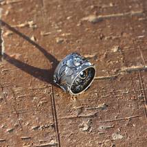 Vintage Style Embossed Flower Adjustable Silver Ring, Mens Ring, Chinese Lotus - $39.00