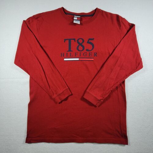Tommy Hilfiger T-Shirt Boys Youth XL Long Sleeve Graphic Logo Crew Neck Red - £8.74 GBP