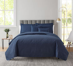 Navy Blue King/CalKing 5pc Bedspread Coverlet Quilt Set Lightweight - £54.14 GBP