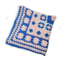 New Hand-Crochet Square Baby Blanket Afghan Gender Neutral Pink Blue White - £7.70 GBP