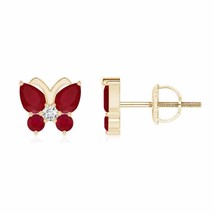 Ruby Pear-Shaped Stud Earrings For Women with Diamond in 14K Gold (AA, 4x3MM) - £367.96 GBP