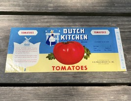 Vintage Dutch Kitchen Soup Can Label Unused 1960s Canned Tomatoes - $5.90