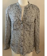 Elizabeth and James Silk Button Up Pockets Blouse Green Abstract Print S... - $295.47 MXN