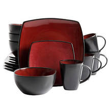 Gibson Elite Soho Lounge Square 16 pc Dinnerware Set in Red - £61.22 GBP