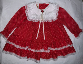 Vintage Winnie The Pooh Disney Red White Polka Dots &amp; Lace Ruffles Dress 2T USA - £19.54 GBP