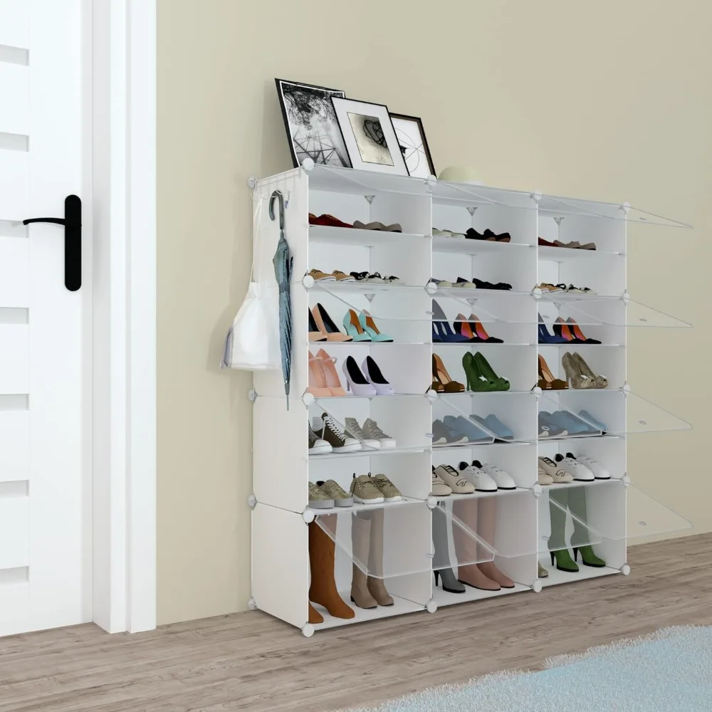 Shoe Rack Organizer, 48 Pair Shoe Storage Cabinet with Door Expandable Plastic S - £77.54 GBP