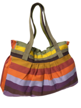 Multicolor Stripe Pleated Canvas Shoulder Bag - $207.89 MXN