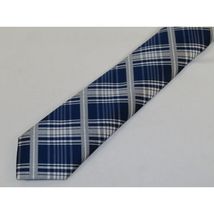 Mens Narrow Tie/Hankie Set Microfiber Silky Vito Rofolo VTR-92 Blue White Plaid image 3