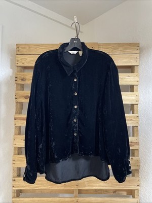 Vintage J. Jill Black Velvet Gothic Grunge Vamp Long Sleeve Top Size XL ... - $24.74