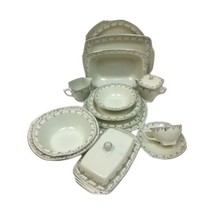 Vintage Homer Laughlin 58 Piece JADE SILVER China H33N8 Silver Flowers - £465.21 GBP