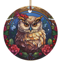 Cute Owl Bird Vintage Ornament Colorful Stained Glass Art Wreath Christmas Gift - £11.82 GBP