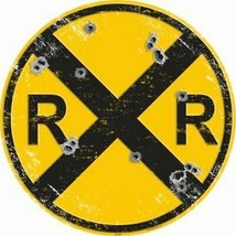 Railroad Bullet Holes 24&quot; Round Embossed Tin Metal Sign - $1,392.80 MXN