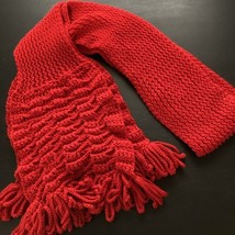 Handmade, Hand Knit, Red Long Winter Scarf w/Fringes - $5.93