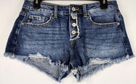 Kan Can Shorts Womens Medium Blue Denim Mid Rise Button Fly Frayed Distr... - £32.55 GBP