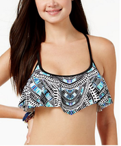 California Waves Juniors Sea Glass Strappy-Back Flounced Bikini Top - £8.34 GBP