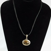 Chico&#39;s Faux Tiger Eye Pendant Gold Tone Black Corded Necklace - £10.39 GBP