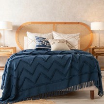Navy Blue Embroidered Trim Detail Texture Premium Quality Comforter 1 Pc Queen - £90.99 GBP