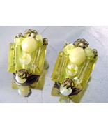 Vintage  Lucite  Lemon Yellow Beaded Clip Earrings Germany 1950s - £12.75 GBP
