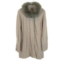 Womens Size XL Kinross Cashmere Beige Genuine Fur Collar Swing Cardigan ... - $274.40