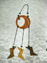 CELESTIAL CRESCENT MOON &amp; STARS CUT OUT WOOD DREAM CATCHER w 3 LIGHTNING... - $7.99