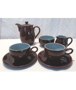 Vtg Denby Homestead brown blue 7 pc Coffee pot cups saucers sugar cream ... - £58.97 GBP