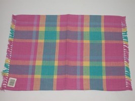 (4) Easter Plaid Reversible Fringed Placemats Pink Yellow Turquoise 13X18 New Ho - £15.73 GBP
