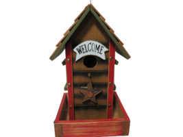 Wooden Folk Art Bird House Welcome W/Star 12&quot; Tall Sino Egro Enterprise - £16.42 GBP