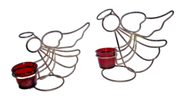 Wire Angel Candle Votive Metal Red Pair 2 Christmas Art Home Decor Tea Light - £11.80 GBP