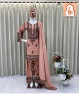 &quot;Beige Silk Farshi Salwar Suit with Thread Work and Sequence Embroidery - $65.00