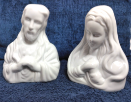 Joseph And Blessed Virgin Mary Glazed White WBI Figurines Ceramic  - Vintage - £30.48 GBP