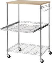 Oak Cutting Board, Chrome, 3-Tier Wire Rolling Kitchen Cart, Food, And Finnhomy. - £61.42 GBP