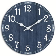 12 Inch Round Country Farmhouse Blue Silent Easy to Read Wall Clock NEW! - £10.84 GBP